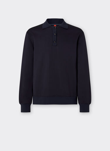 Ferrari Long-sleeved polo shirt in Milano-rib jersey Navy 21802f