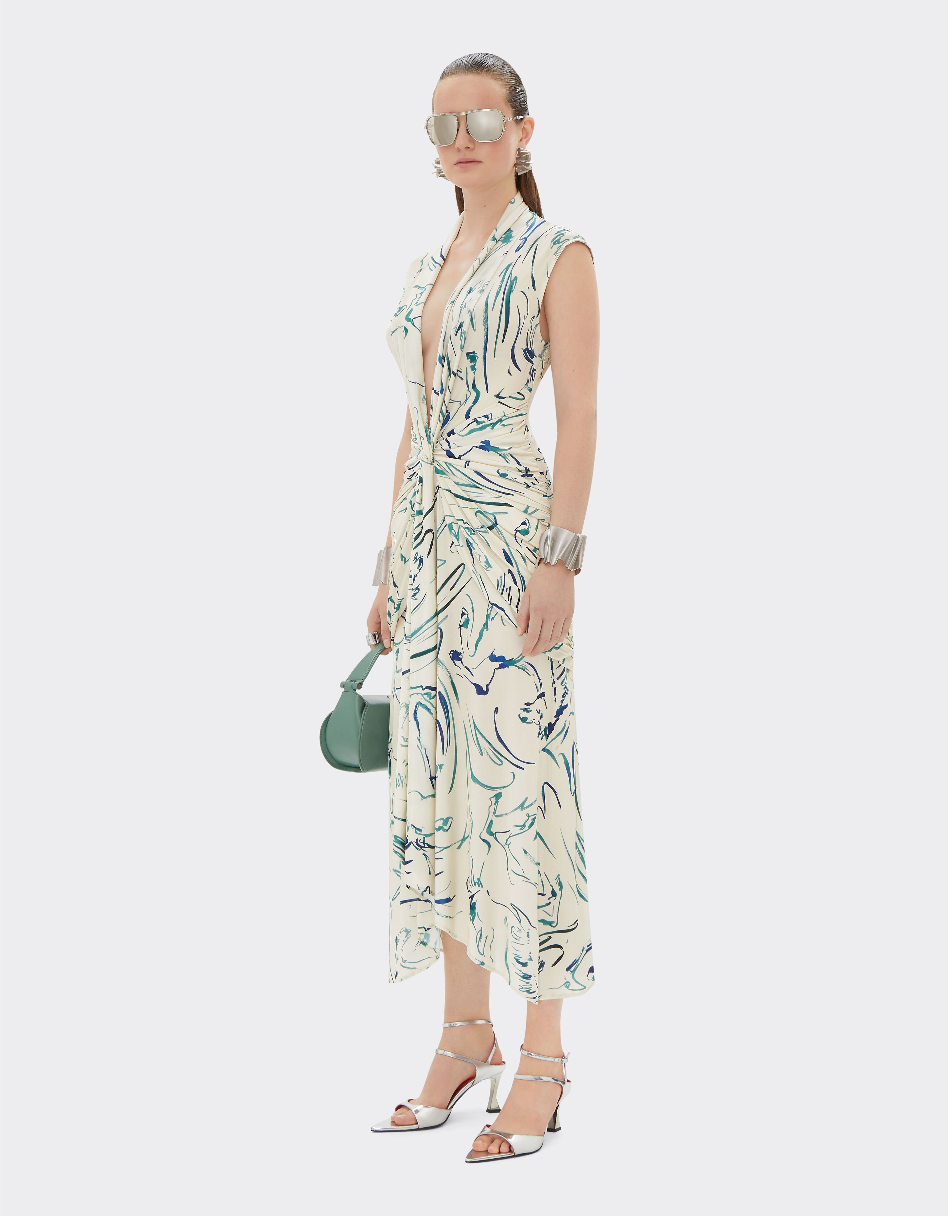 Ferrari Dress in viscose fabric with Cavallino print Ecru 22043f