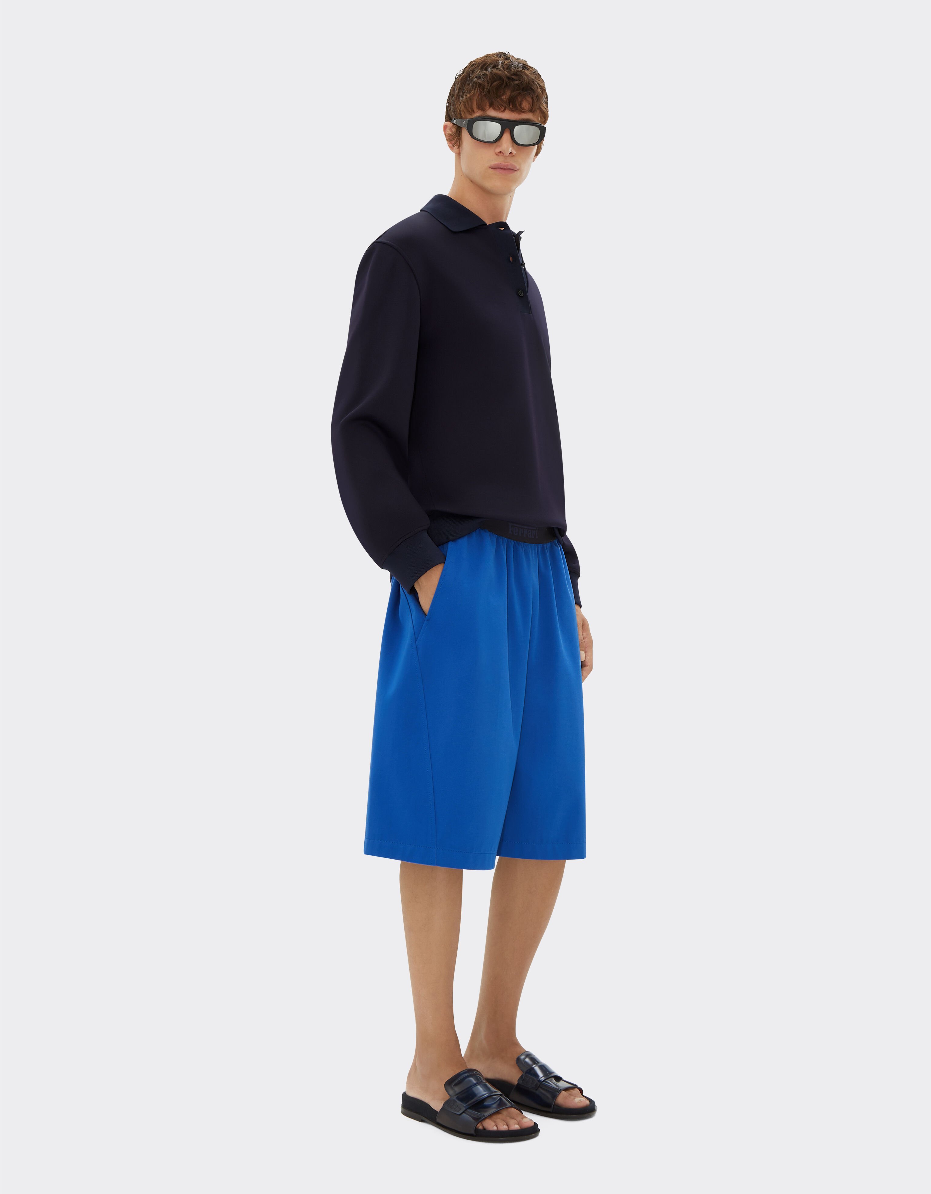 Ferrari Long-sleeved polo shirt in Milano-rib jersey Navy 21802f