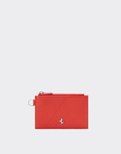 Ferrari Zip card holder in textured leather Rosso Dino 51054f