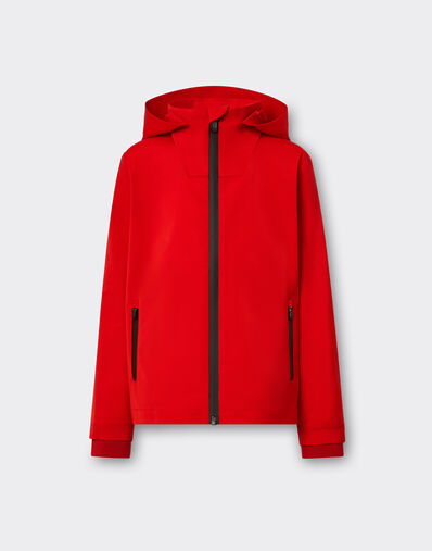 Ferrari Jacket in technical fabric with hood and Ferrari Shield detail Rosso Corsa 48523fK