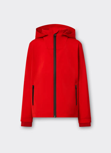Ferrari Jacket in technical fabric with hood and Ferrari Shield detail Rosso Corsa 48523fK