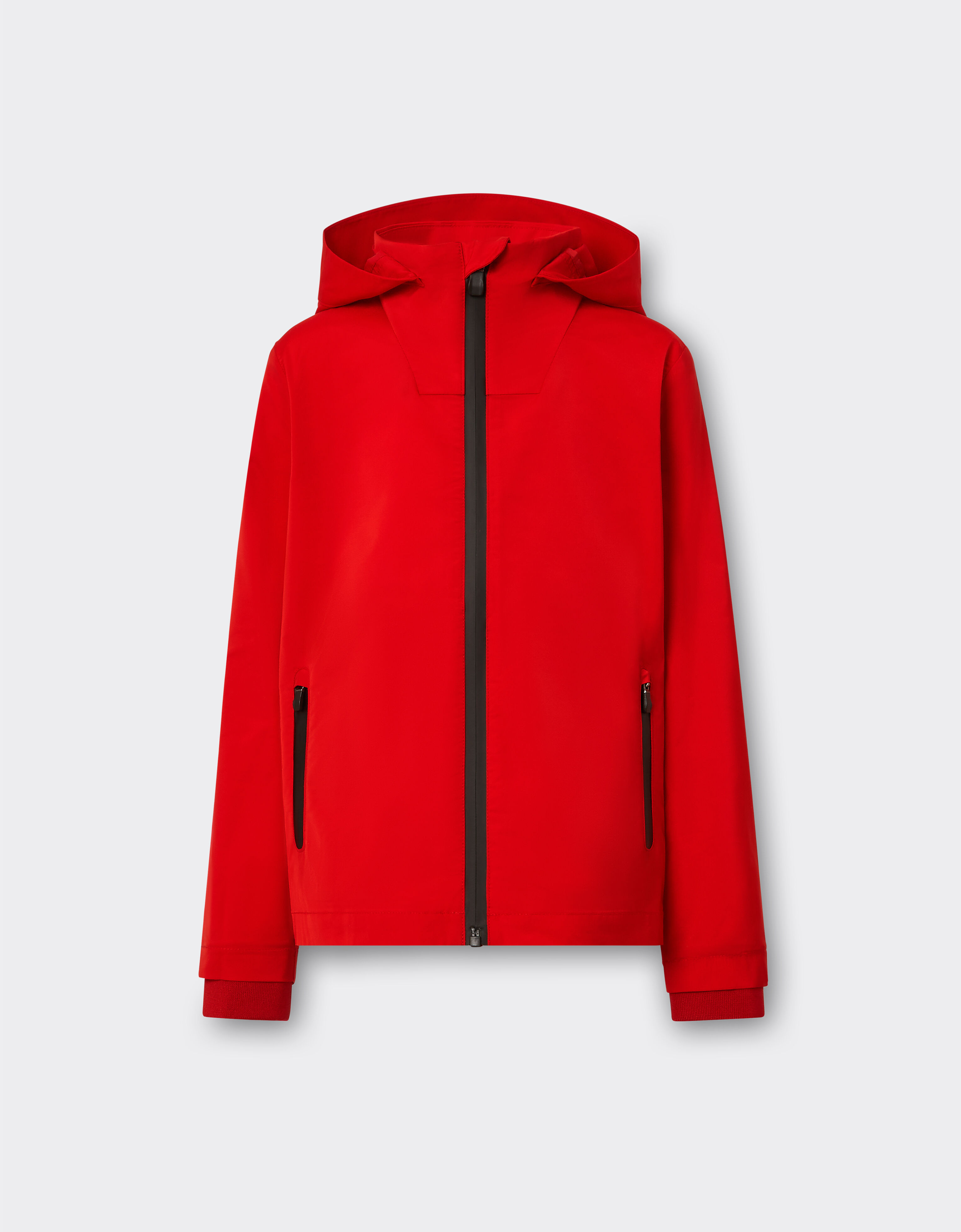 Ferrari Jacket in technical fabric with hood and Ferrari Shield detail Rosso Corsa 48523fK