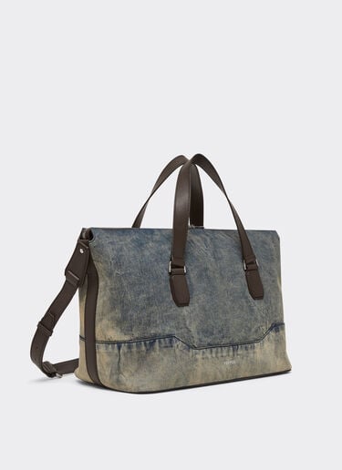 Ferrari Acid-washed denim and leather duffle bag Blu Denim 51329f