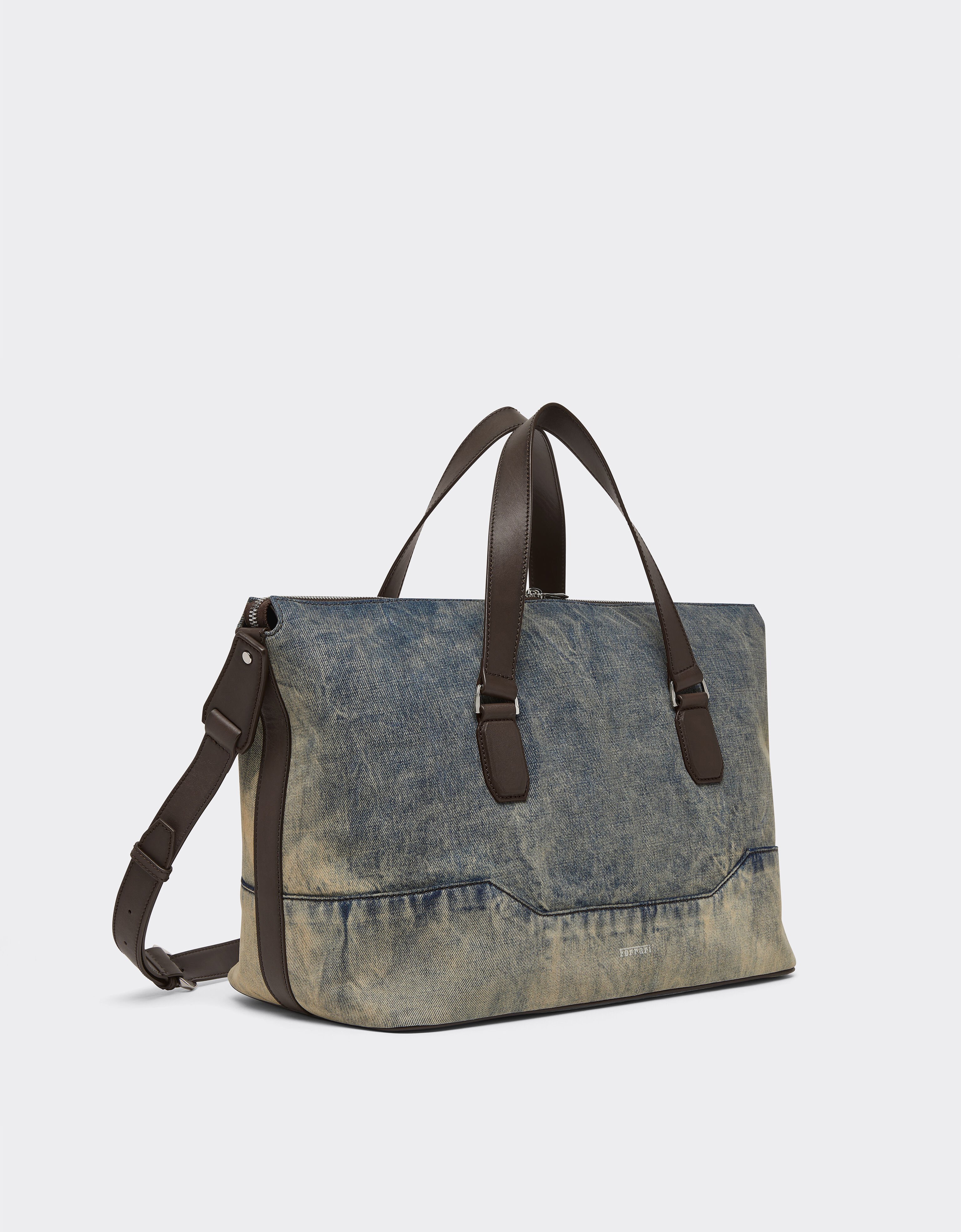 Ferrari Acid-washed denim and leather duffle bag Blu Denim 51329f