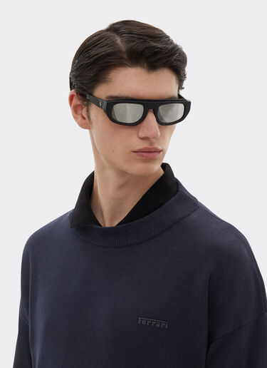 Ferrari Chemise à manches longues en coton et soie Bleu marine 48378f