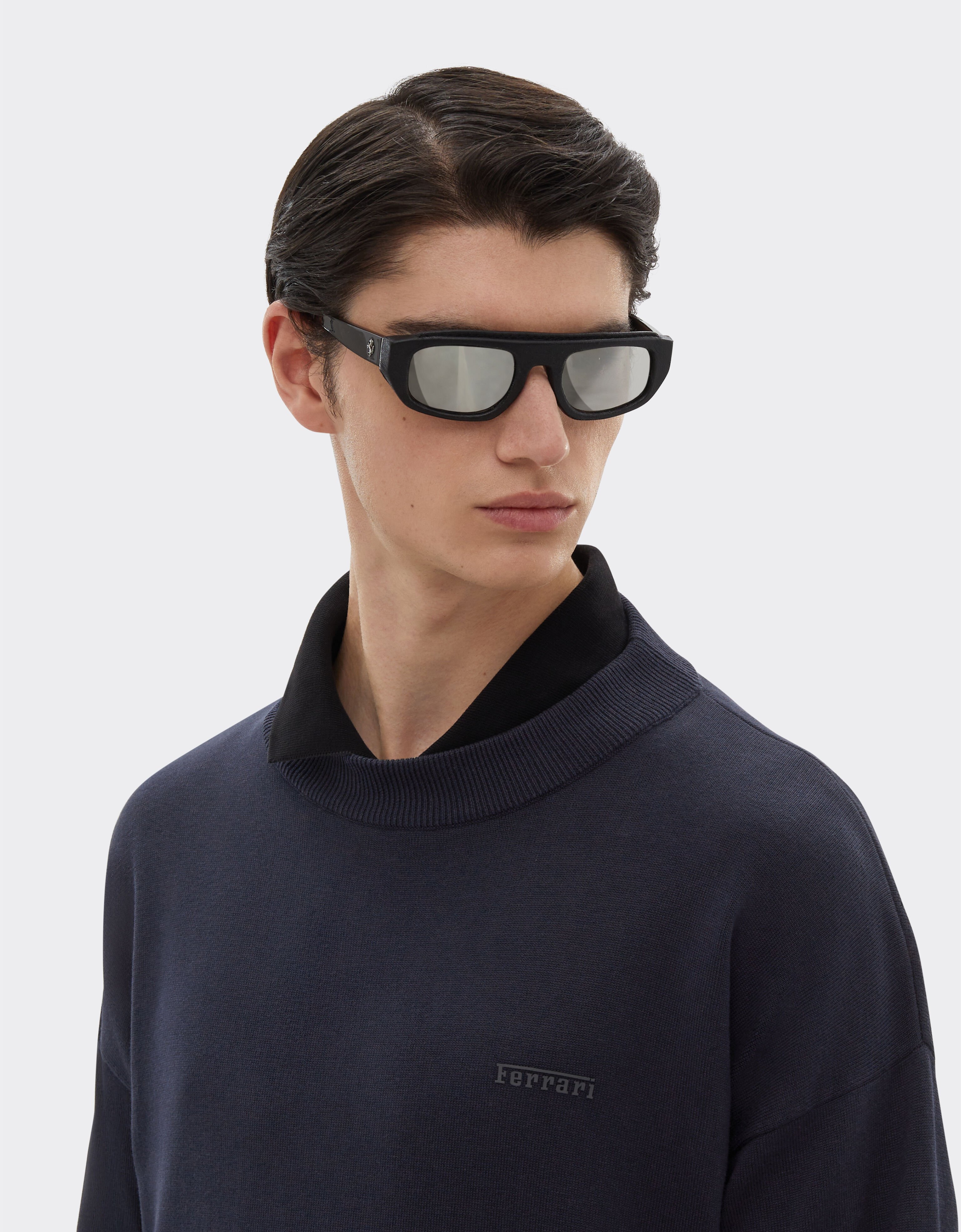 Ferrari Chemise à manches longues en coton et soie Bleu marine 48378f