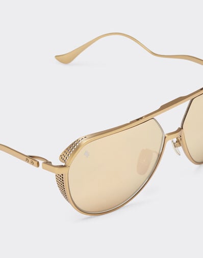 Ferrari Ferrari sunglasses in matt gold-tone titanium with gold mirror yellow lenses Satin Gold LA02Of