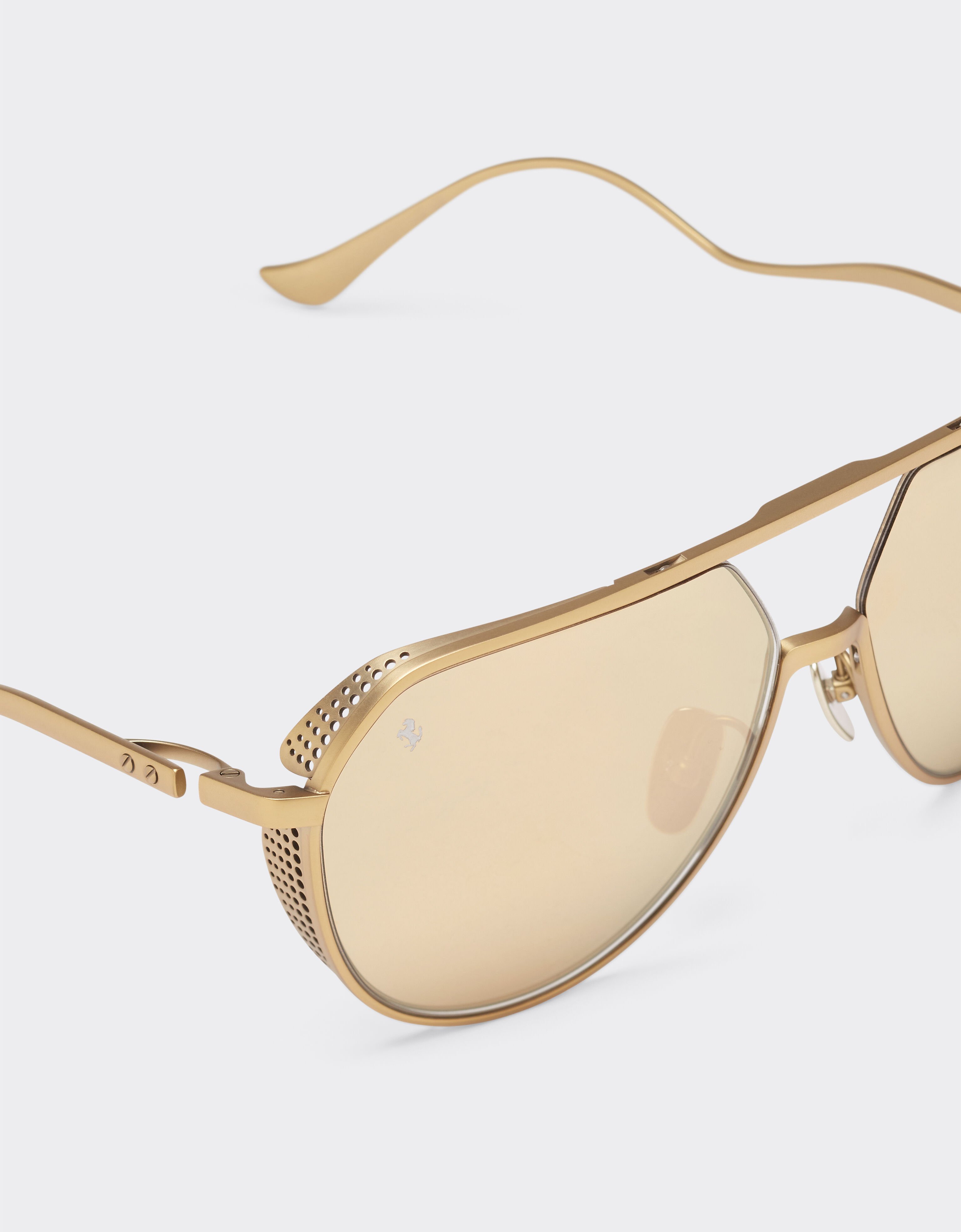 Ferrari Ferrari sunglasses in matt gold-tone titanium with gold mirror yellow lenses Satin Gold LA02Of