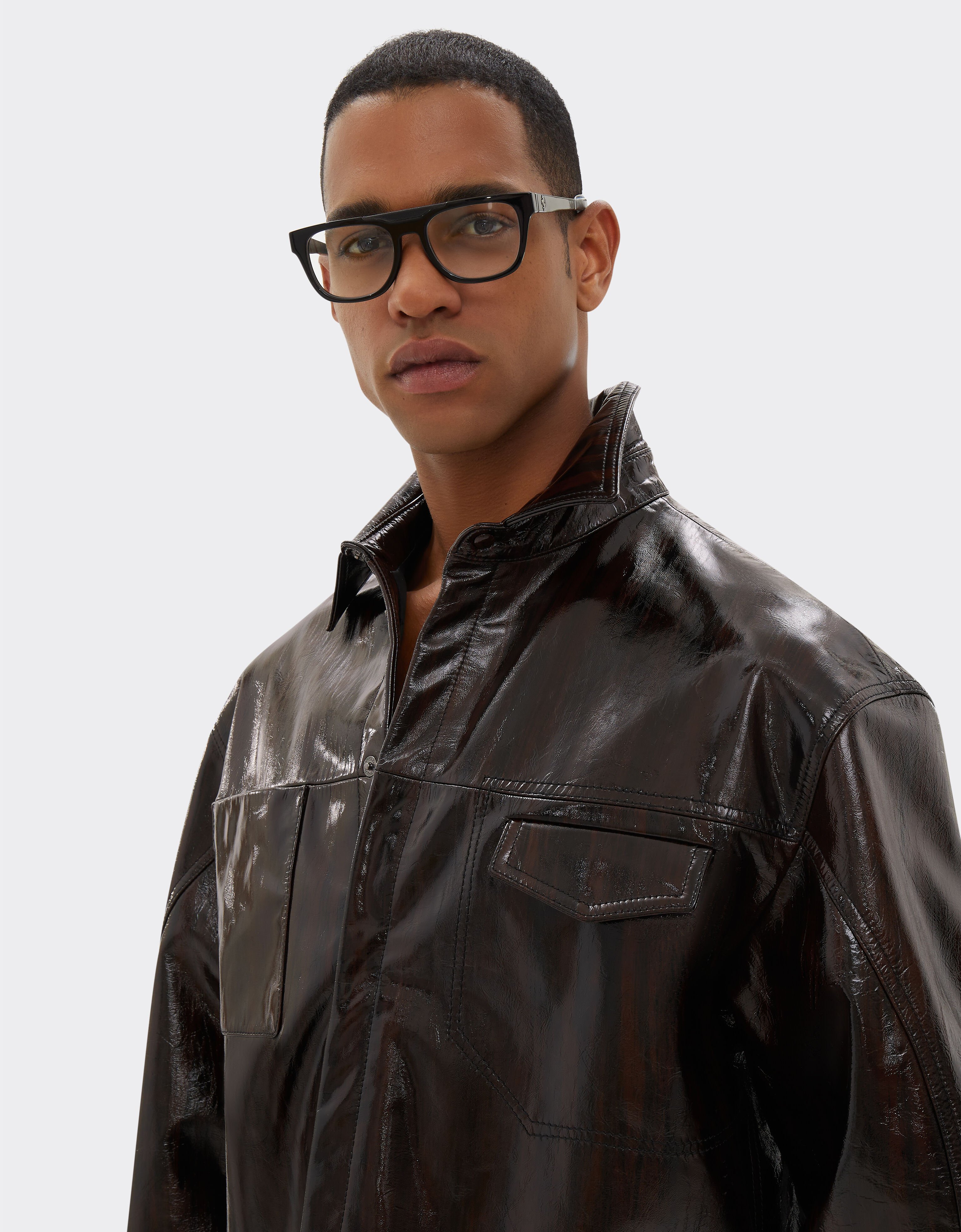 Glossy leather overshirt jacket with brushed motif in Dark Brown for Men Ferrari