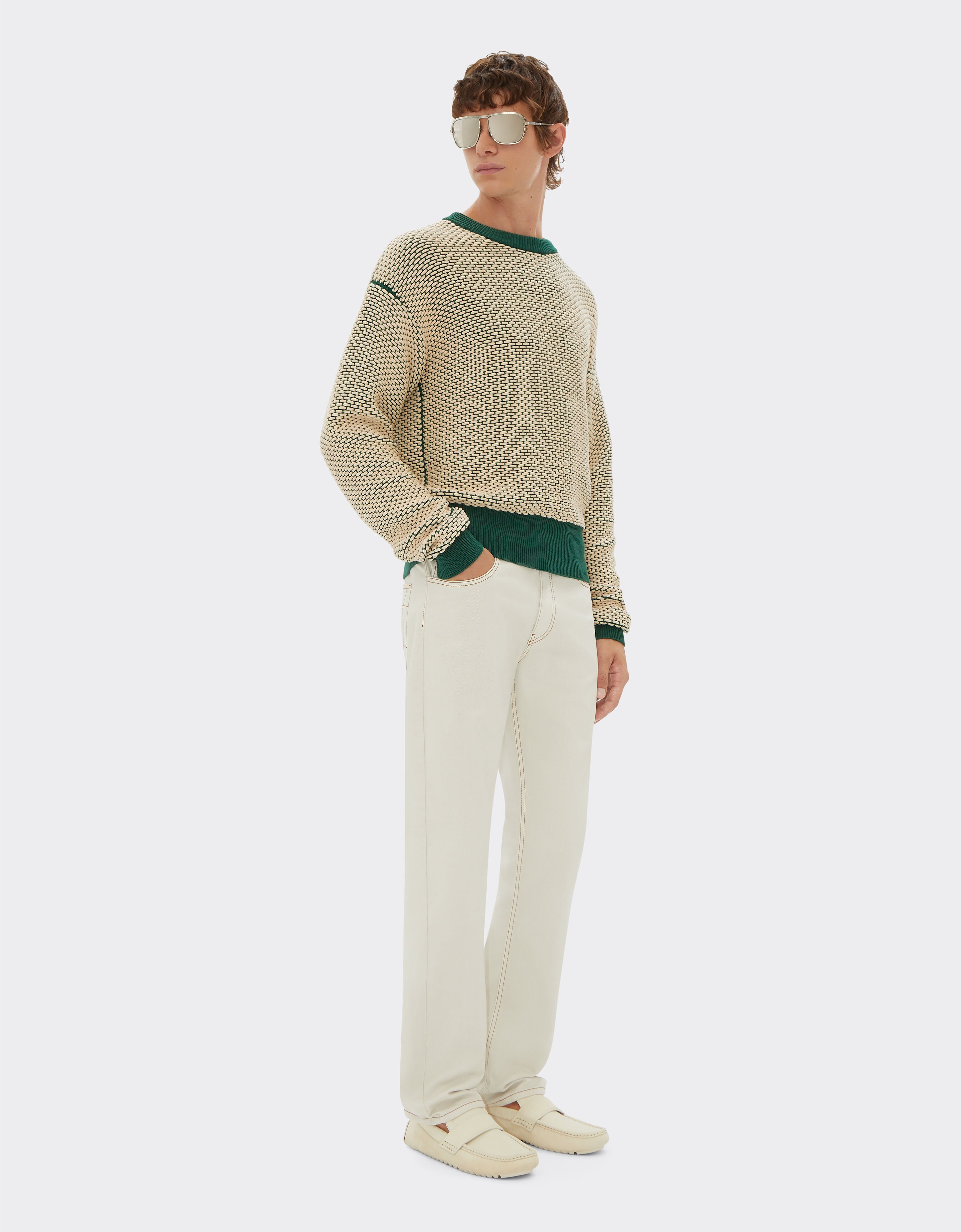 Ferrari Jumper in 3D-effect cotton-blend fabric Ecru 21837f