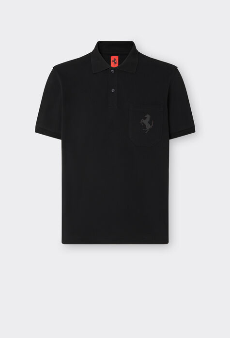 Ferrari Piqué cotton polo shirt with Prancing Horse detail Black 48515f