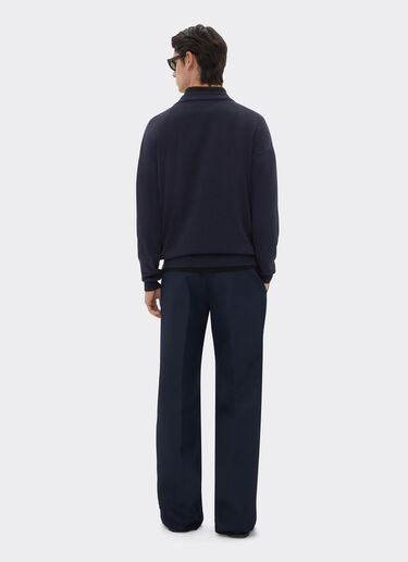 Ferrari Chemise à manches longues en coton et soie Bleu marine 48378f