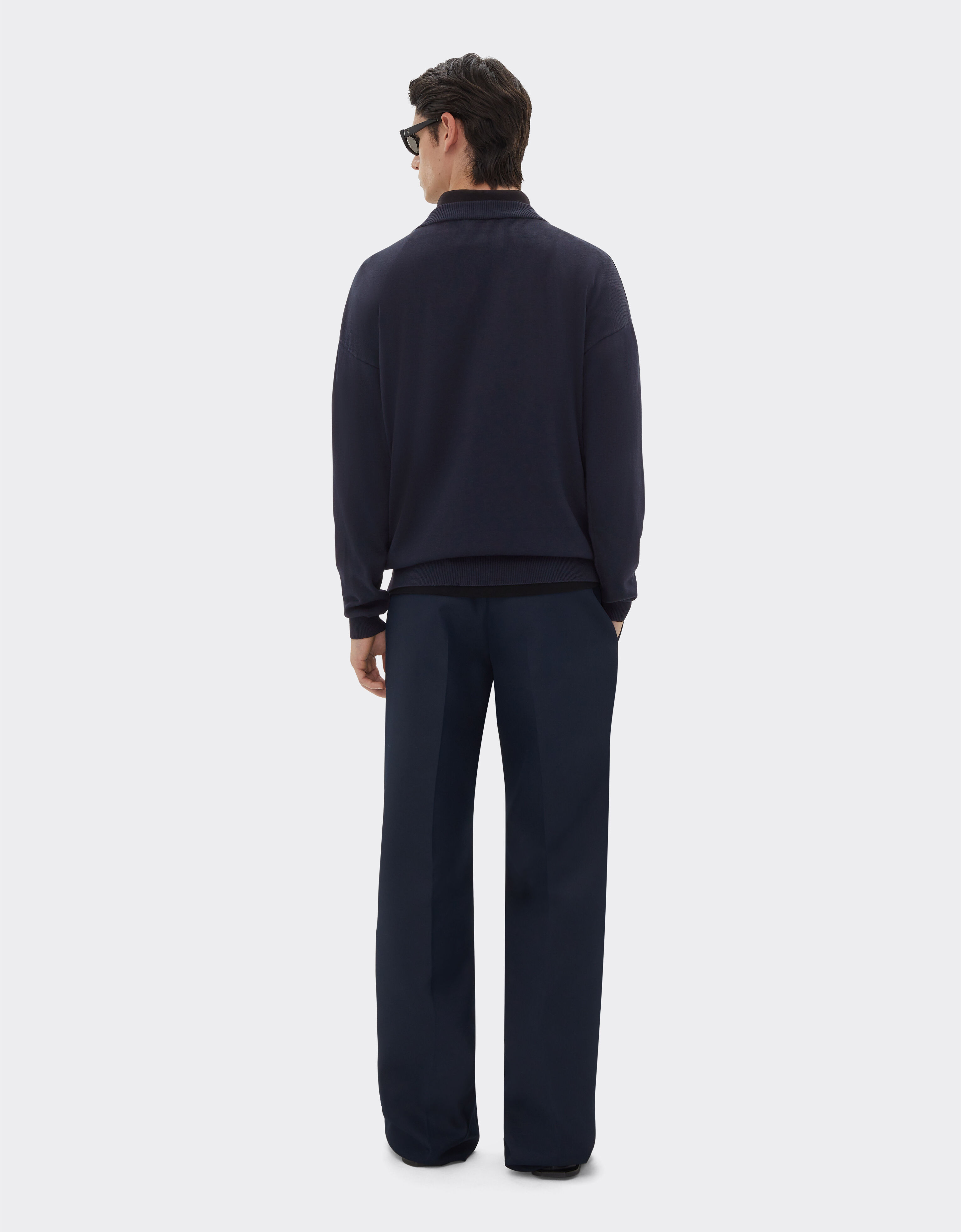 Ferrari Chemise à manches longues en coton et soie Bleu marine 48378f