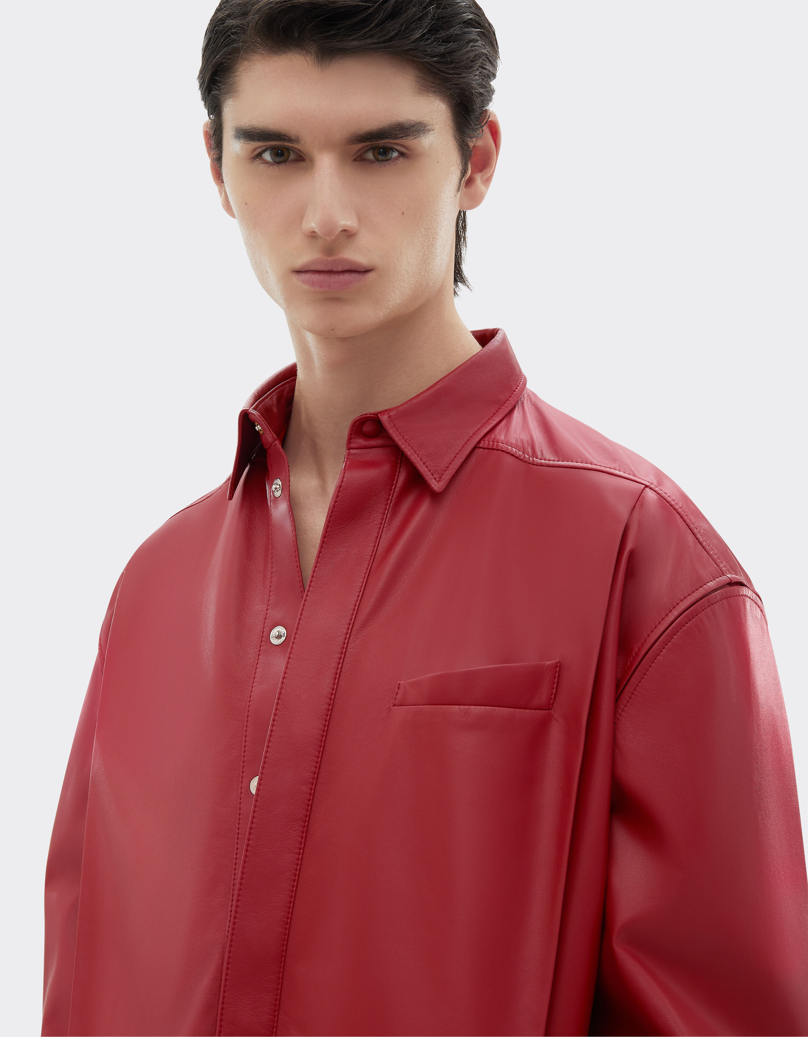 Ferrari Veste overshirt en cuir nappa drapé Rouge Maison 22362f
