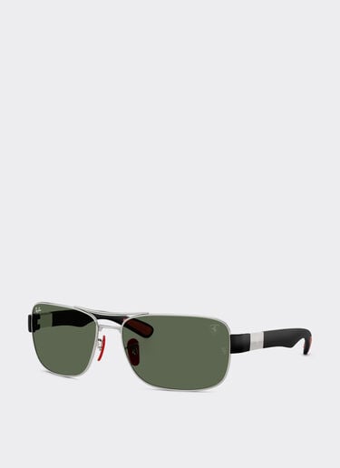 Ferrari Ray-Ban for Scuderia Ferrari RB3763M in silver-tone metal and black plastic with dark green lenses Silver LA01Ff