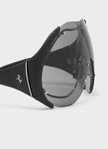 Ferrari Sunglasses in metal and black leather with dark grey shield Ingrid LA01Mf