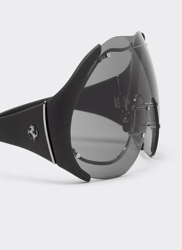 Sunglasses in metal and black leather with dark grey shield Ferrari Sunglasses in metal and black leather with dark grey shield Ingrid LA01Mf