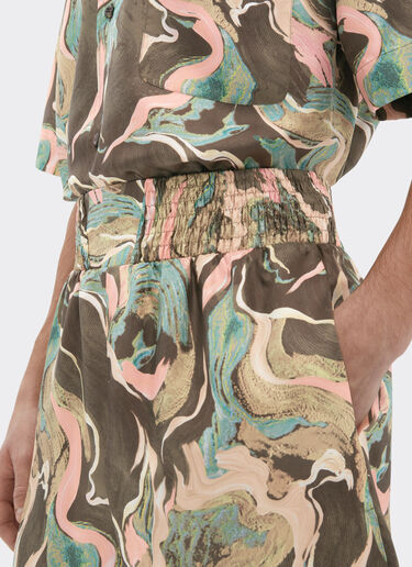 Silk shorts with Marble Horse print Ferrari Silk shorts with Marble Horse print Khaki Green 50073f