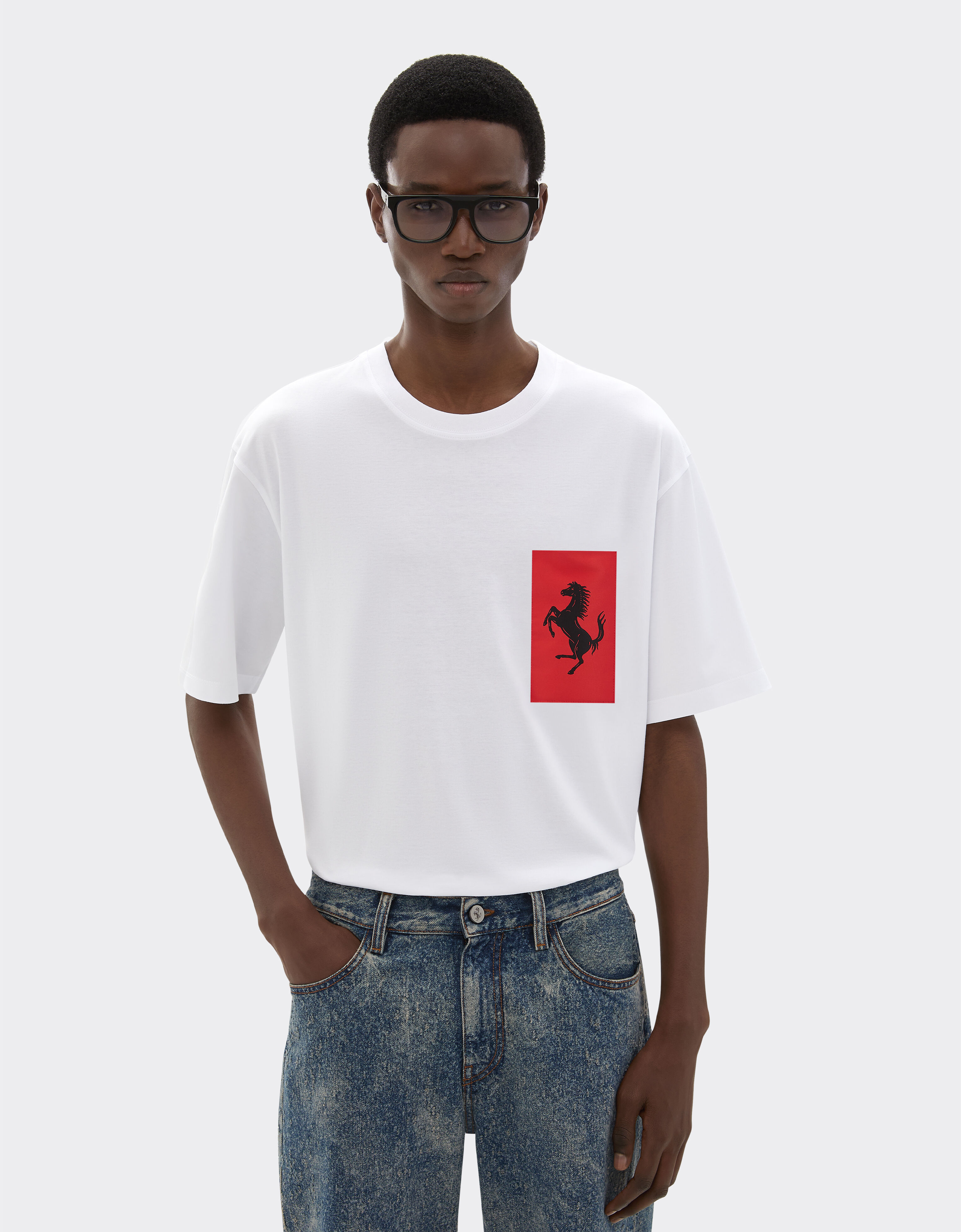 Ferrari Camiseta de algodón con bolsillo de Cavallino Rampante Blanco óptico 47824f