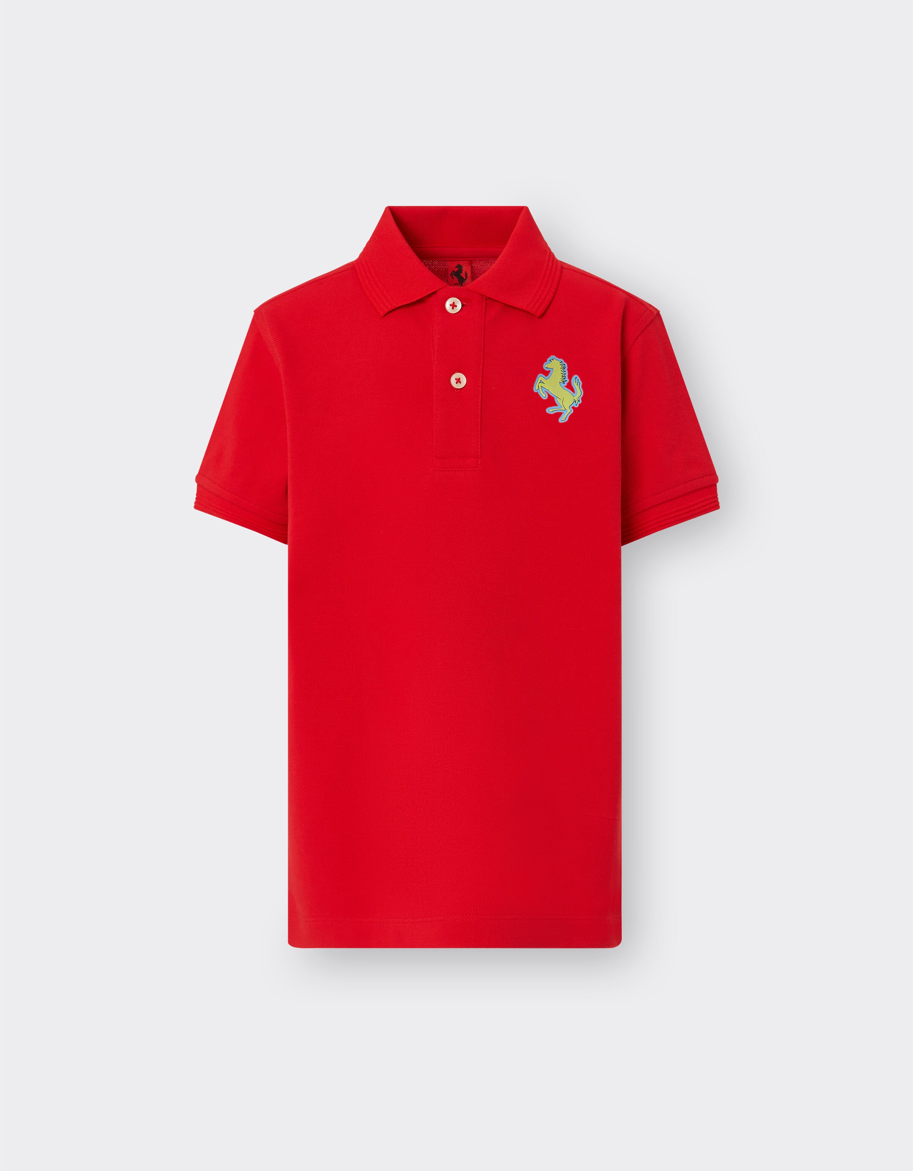 Ferrari Polo en piqué de algodón con parche de Cavallino Rampante Rosso Corsa 48531fK