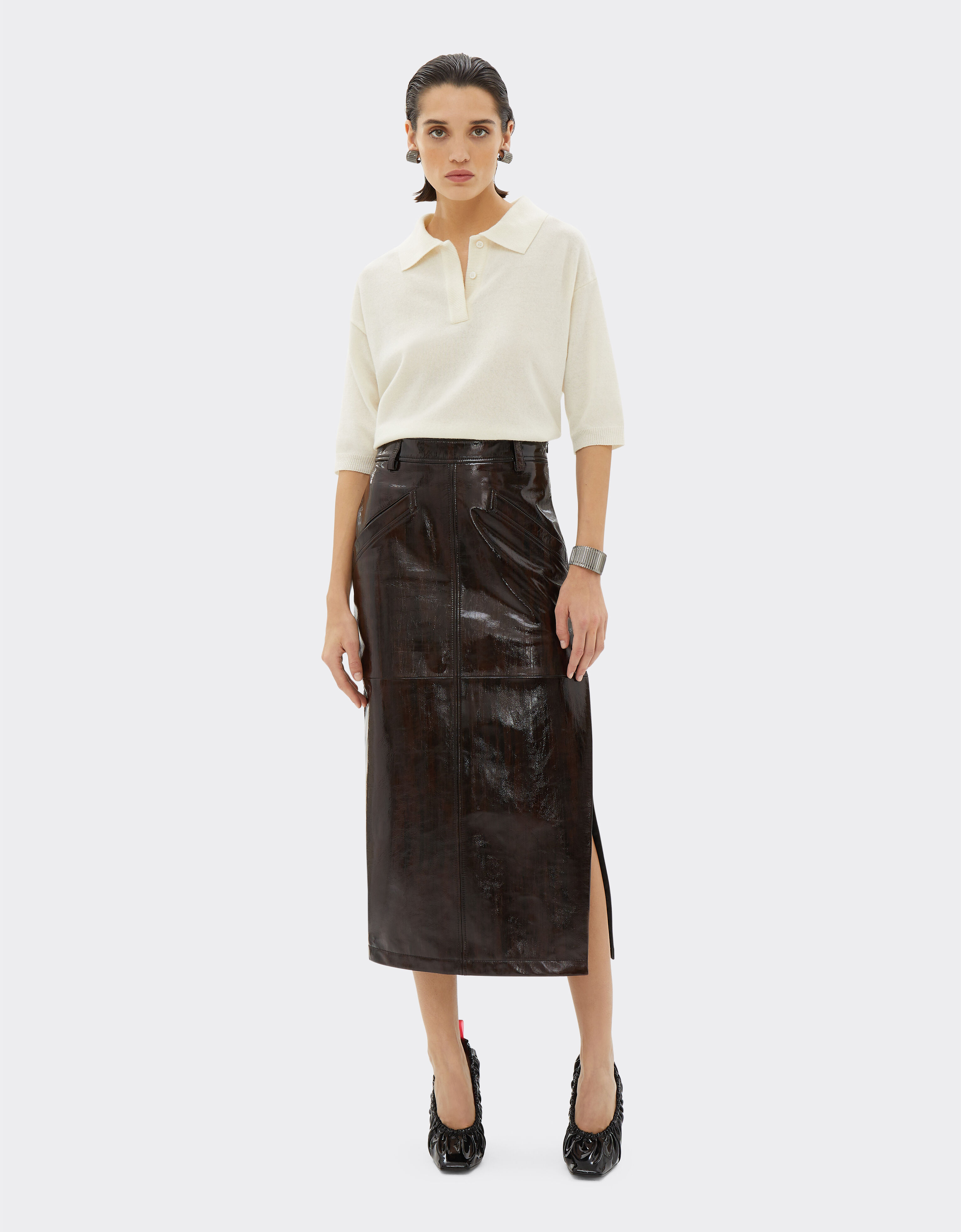 Gonna pelle lucida on sale