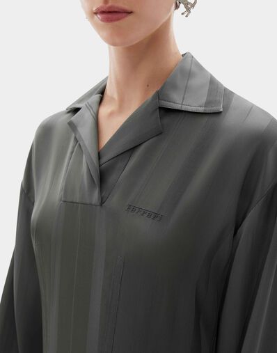 Ferrari Vestido midi de mezcla de seda jacquard con rayas Pekín Verde piombo CWWDR0033WAC0001f