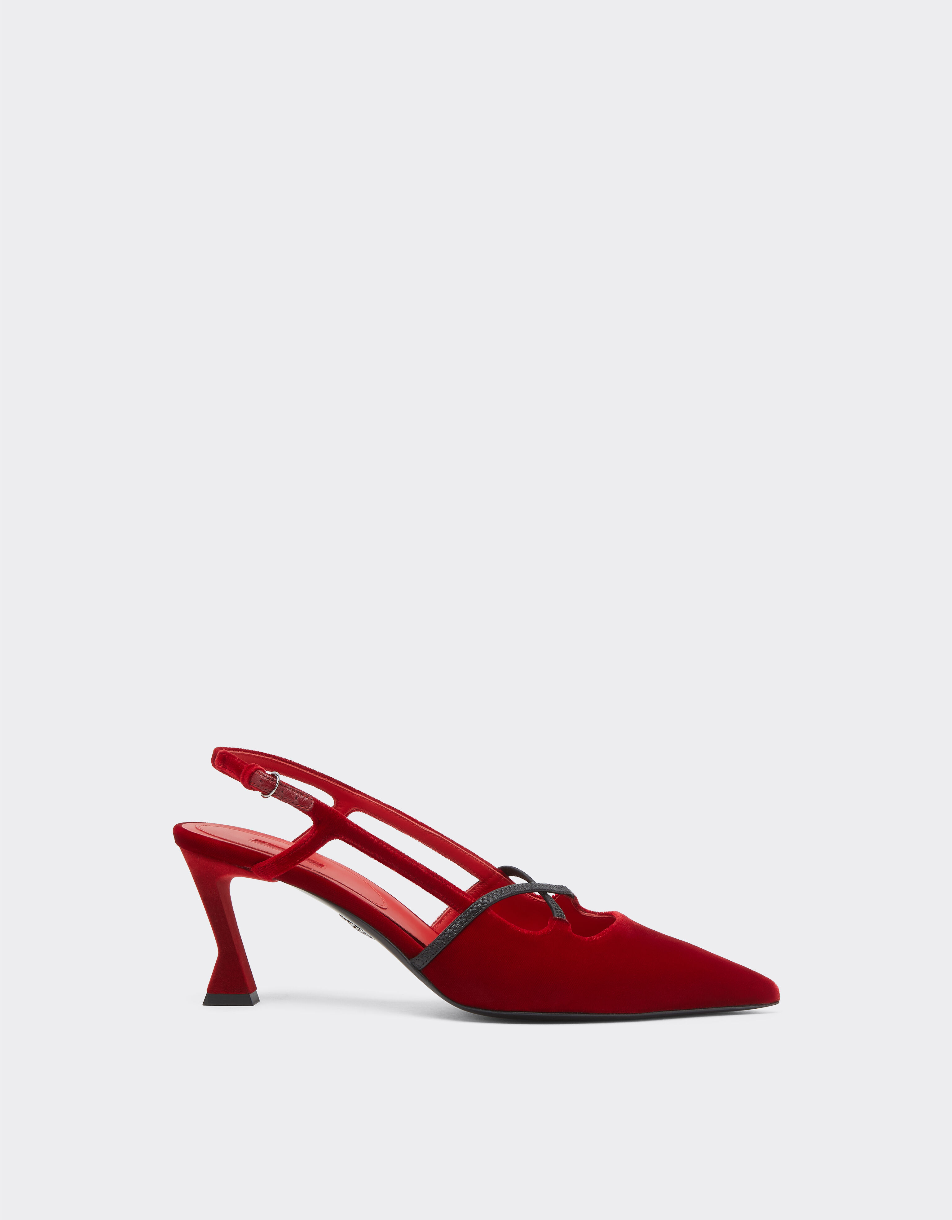 ${brand} Zapato destalonado de terciopelo rojo con tacón midi ${colorDescription} ${masterID}