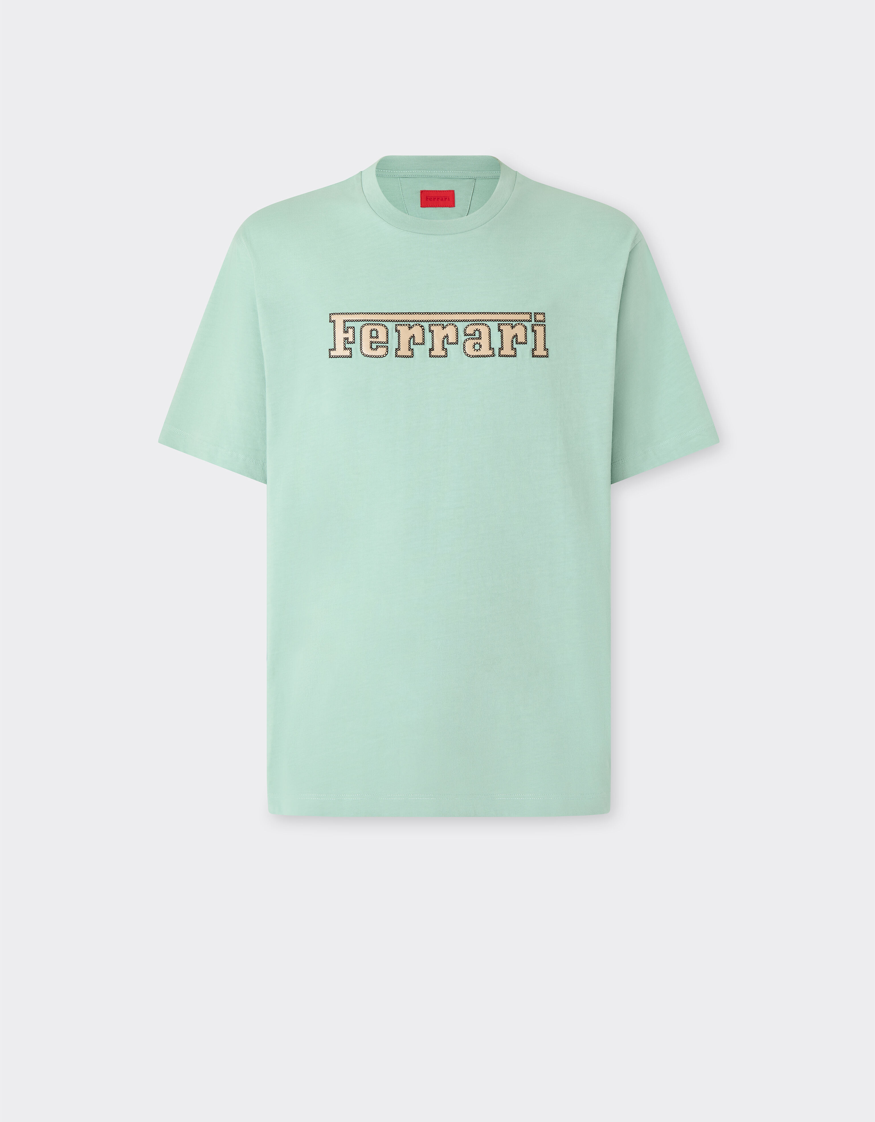 Ferrari Cotton T-shirt with embroidered Ferrari logo Granite Green 50837f