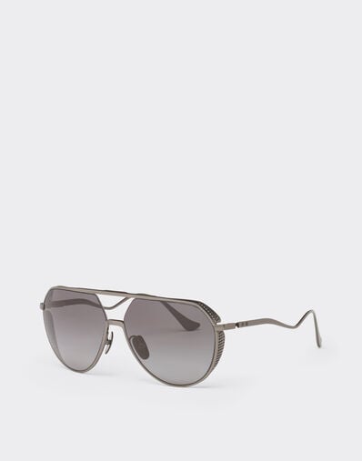 Ferrari Ferrari sunglasses in matt gunmetal grey titanium with polarised grey gradient lenses Satin Gold LA02Af