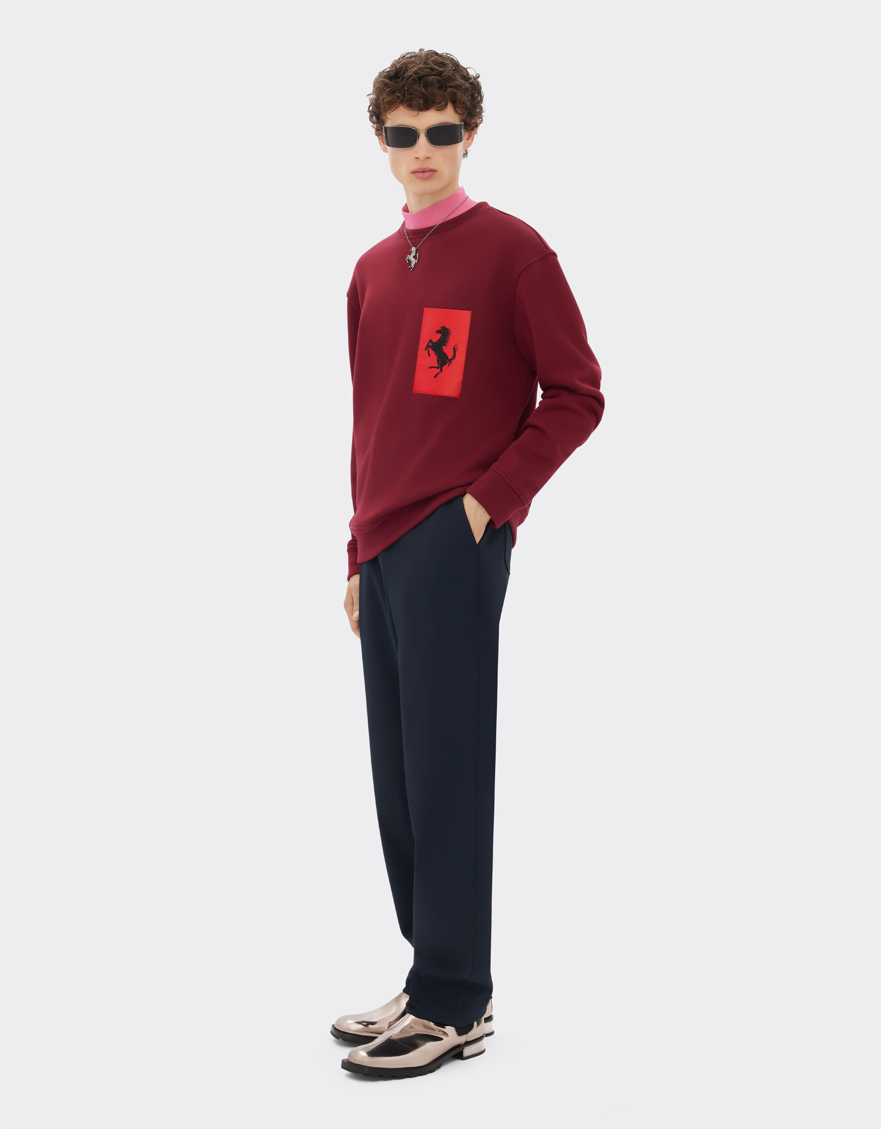 Ferrari 跃马口袋棉质套衫 酒红色 20129f