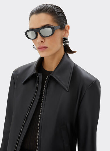 Ferrari Lunettes de soleil Ferrari en acétate et cuir noir avec verres miroir argentés Noir F1543f