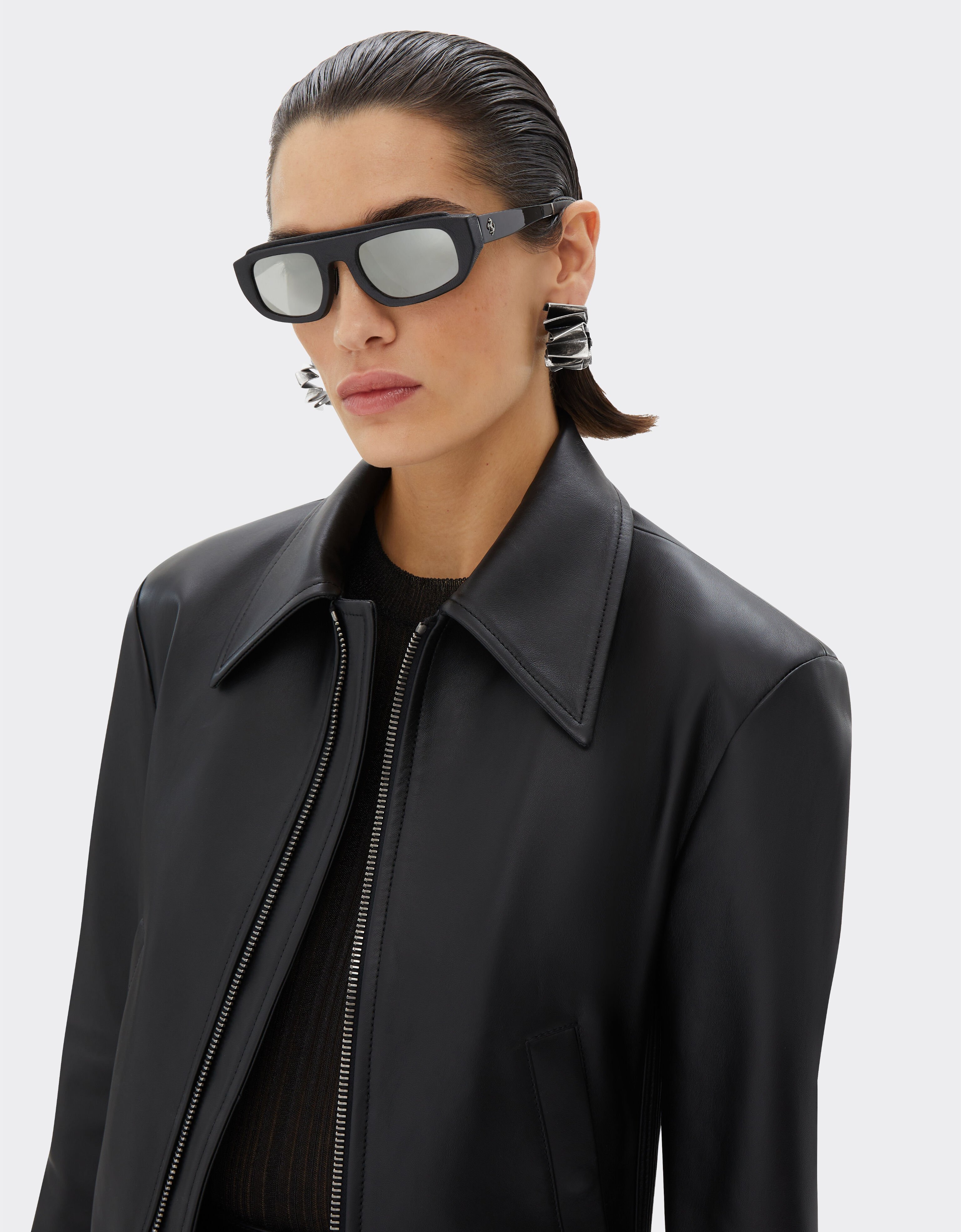 Ferrari Lunettes de soleil Ferrari en acétate et cuir noir avec verres miroir argentés Noir F1543f