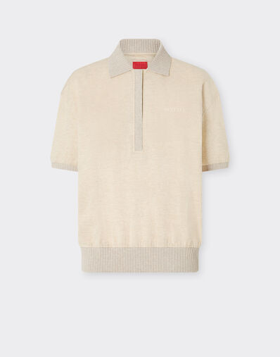 Ferrari Polo en coton et cachemire piqué avec logo Beige 22522f