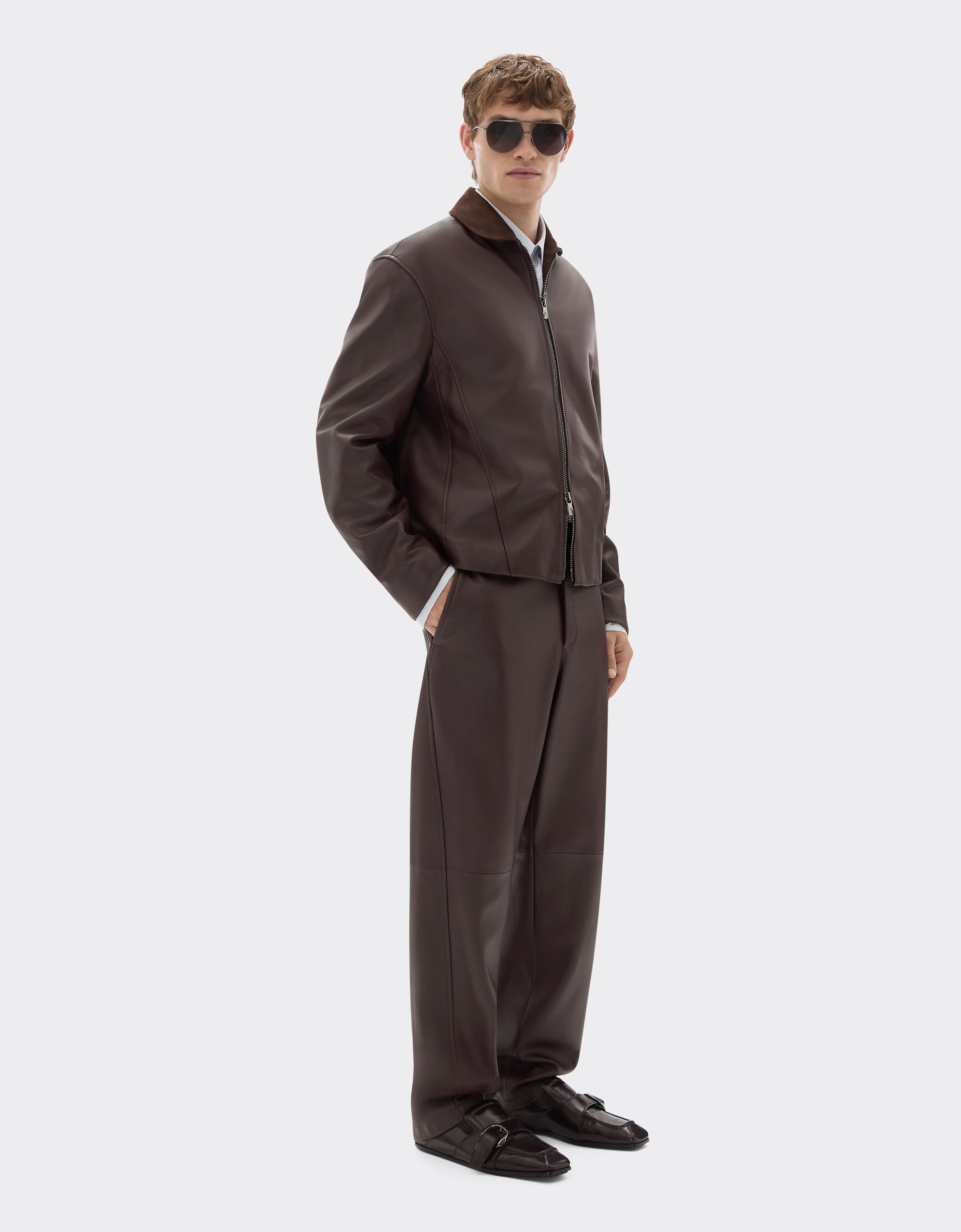 Ferrari Overshirt jacket in nappa and suede Espresso 22579f