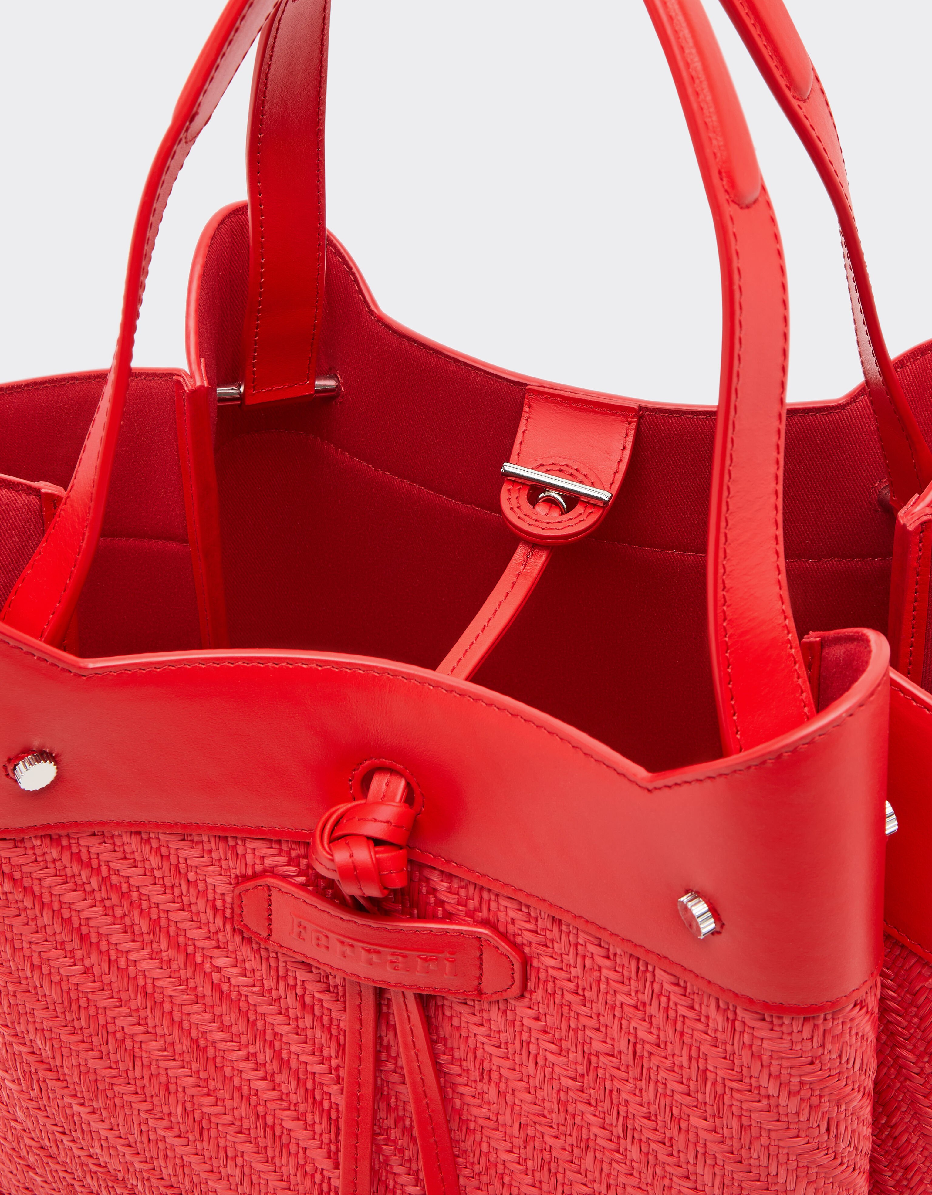 Ferrari Small tote bag in raffia and leather Rosso Dino 49111f