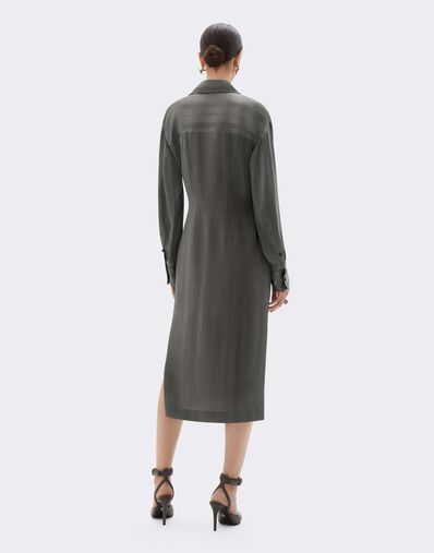 Ferrari Vestido midi de mezcla de seda jacquard con rayas Pekín Verde piombo CWWDR0033WAC0001f