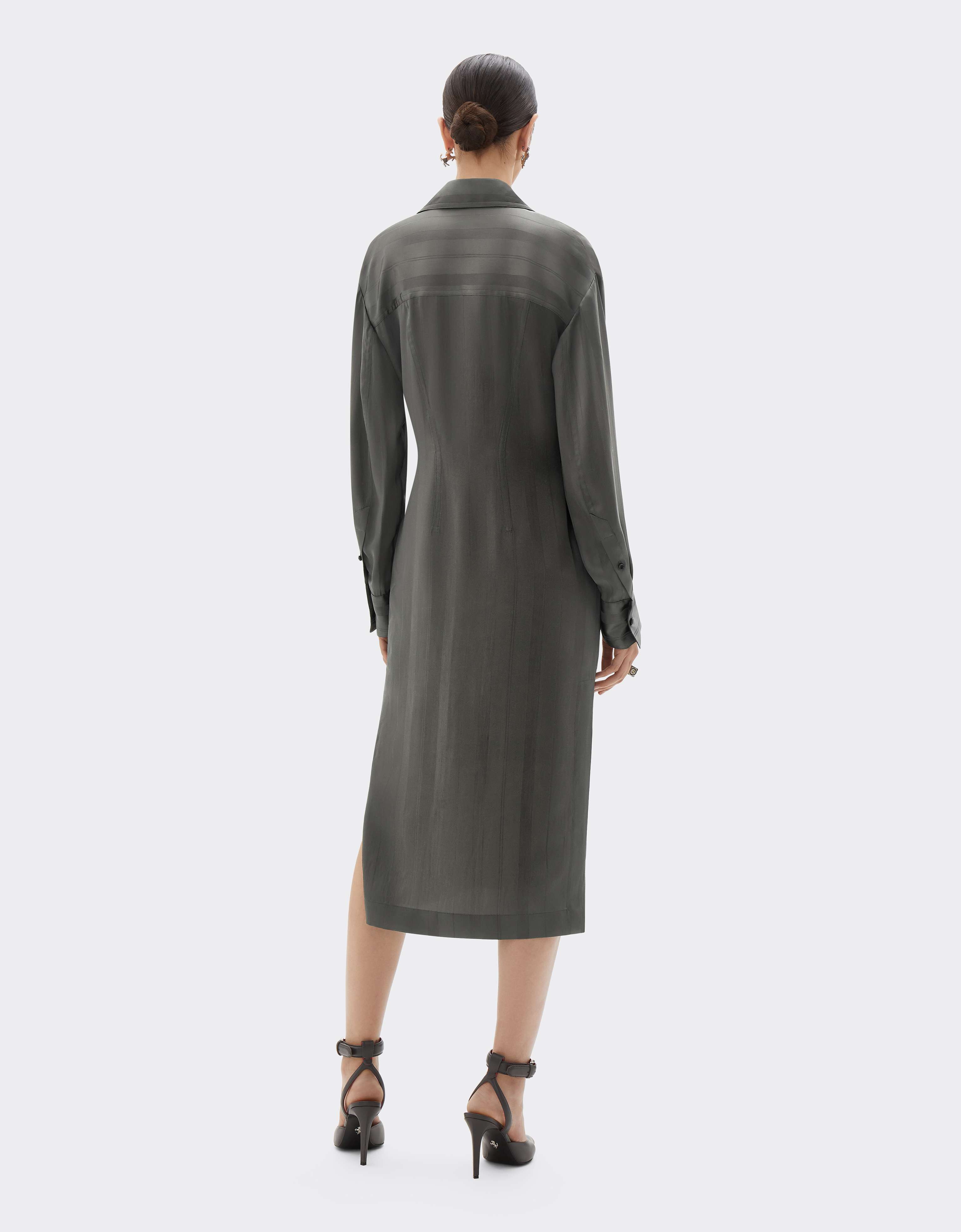 Ferrari Vestido midi de mezcla de seda jacquard con rayas Pekín Verde piombo CWWDR0033WAC0001f