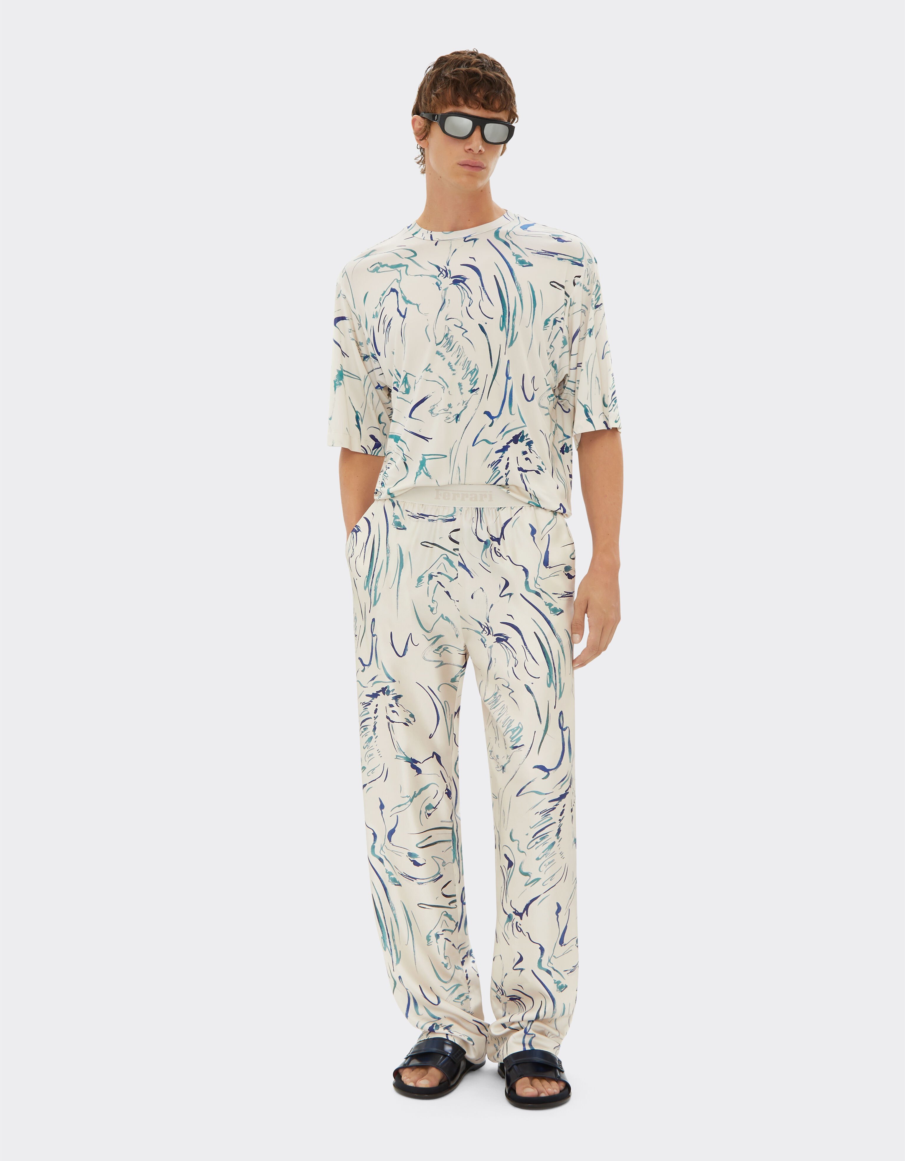 Ferrari Silk trousers with Cavallino print Ecru 21898f