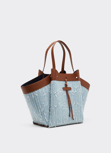 Ferrari Large tote bag in denim and leather Denim Blue 22273f
