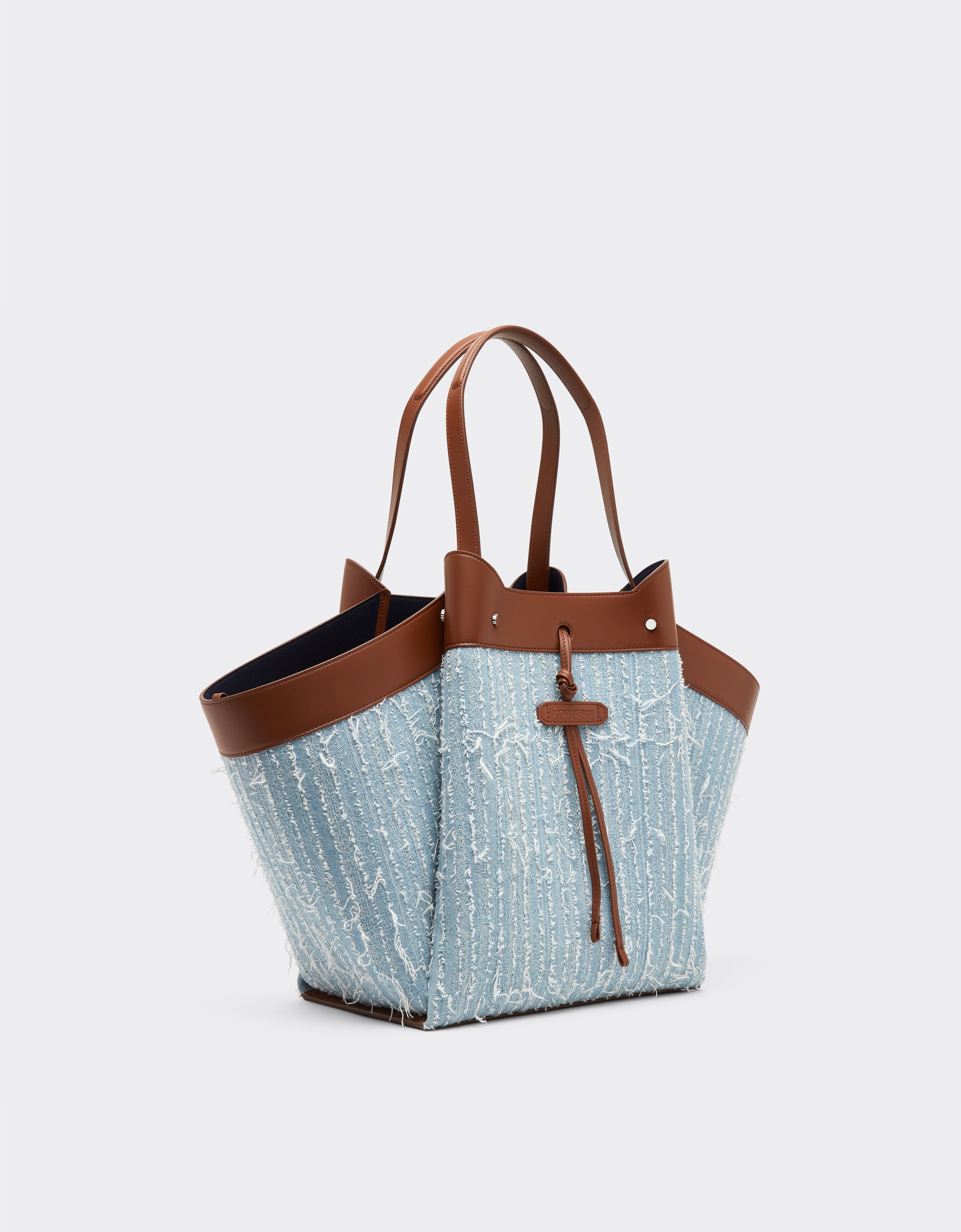 Ferrari Large tote bag in denim and leather Denim Blue 22273f