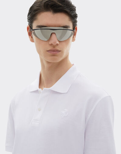 Ferrari Organic cotton piqué polo shirt with Prancing Horse Optical White 47822f