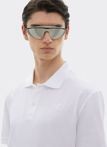 Ferrari Organic cotton piqué polo shirt with Prancing Horse Optical White 47822f