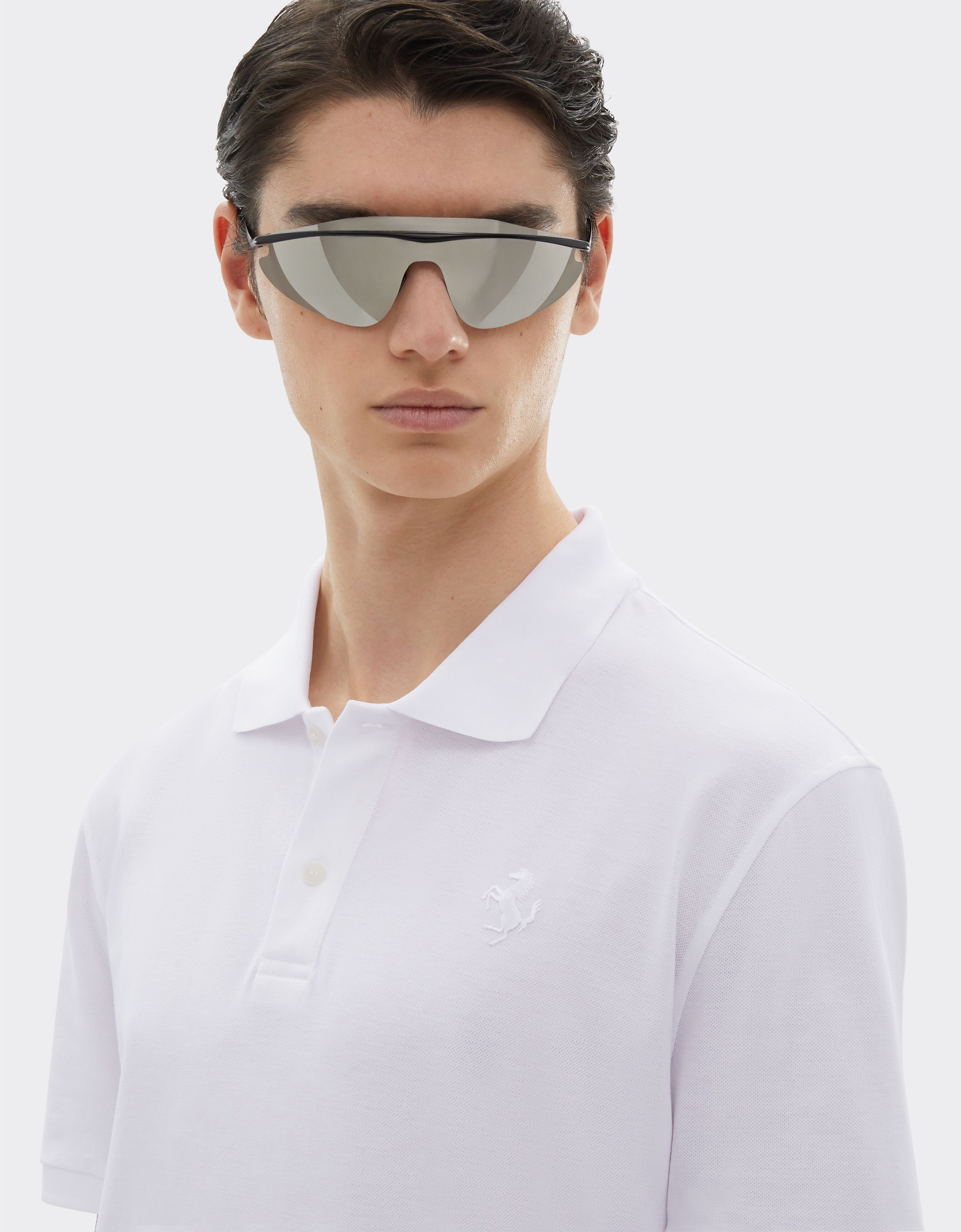 Ferrari Organic cotton piqué polo shirt with Prancing Horse Optical White 47822f