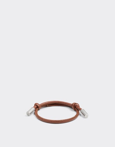 Ferrari Tubular leather bracelet with engraved Prancing Horse Tobacco 50009f