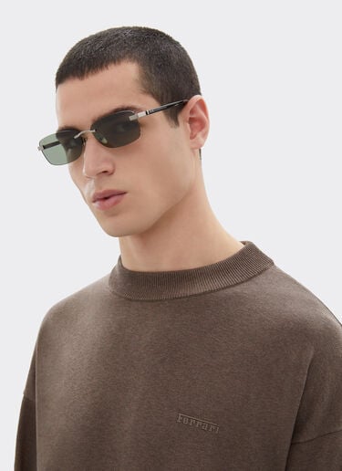 Ferrari Lunettes de soleil Ferrari en titane  argenté brossé et acétate avec verres verts Silver LA0L7f