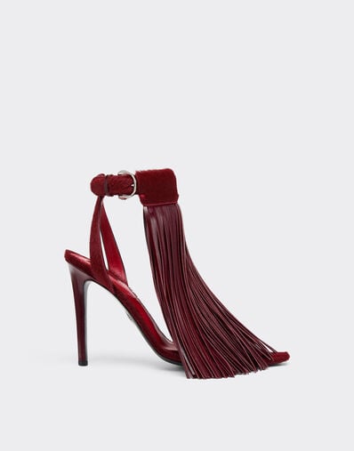 Ferrari Leather and cowhide sandals with fringes Cherry 49742f