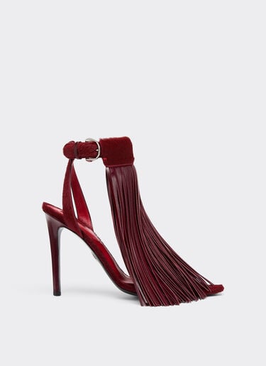 Leather and cowhide sandals with fringes Ferrari Leather and cowhide sandals with fringes Cherry 49742f