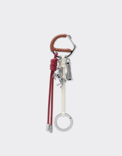 Ferrari Multicolored metal and leather keyring with charm Tobacco 50011f