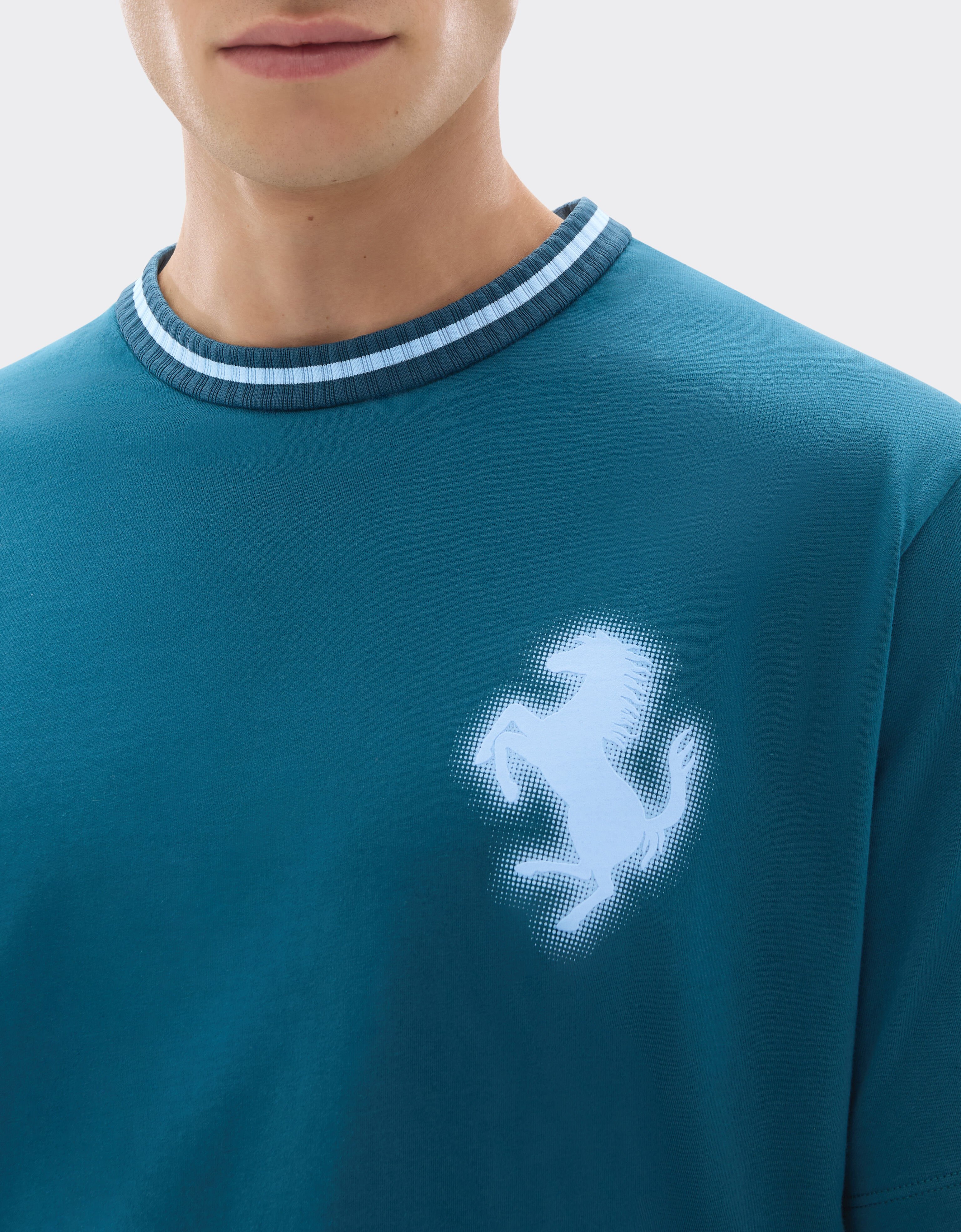 Ferrari Cotton T-shirt with embossed Prancing Horse Peacock 49119f